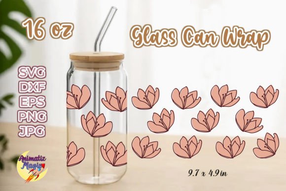 16oz Floral Pattern Libbey Glass Can Wrap
