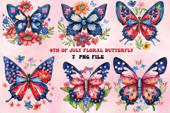 4th of July Floral Butterfly Clipart