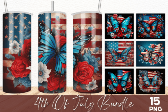 4th of July Floral Butterfly Skinny 20Oz