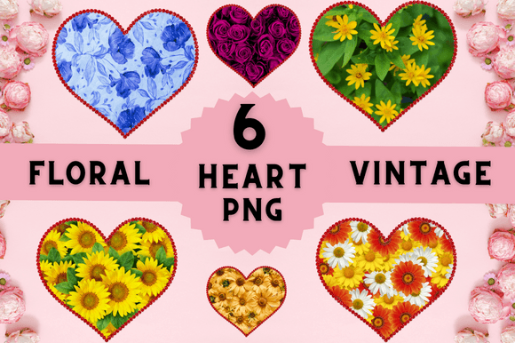 6 Beautiful Heart Floral Bundle Vintage
