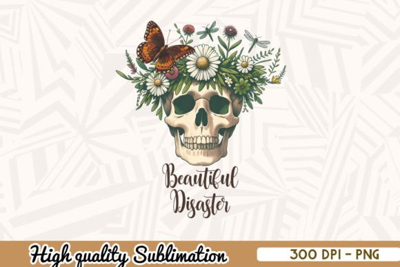 Beautiful Disaster Floral Skull PNG