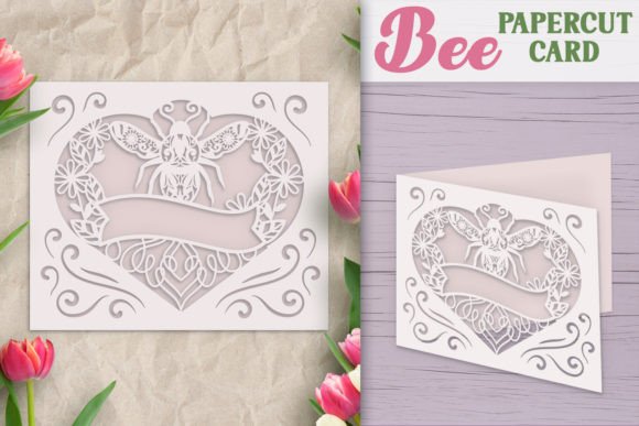 Bee Papercut Heart SVG Card
