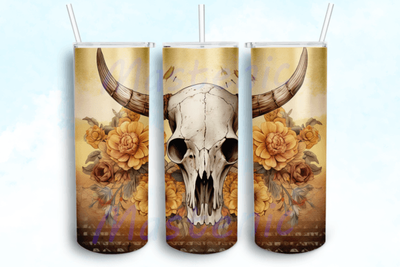 Boho Bull Skull Floral Tumbler Design