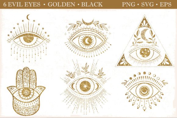 Celestial Gold and Black Evil Eyes SVG