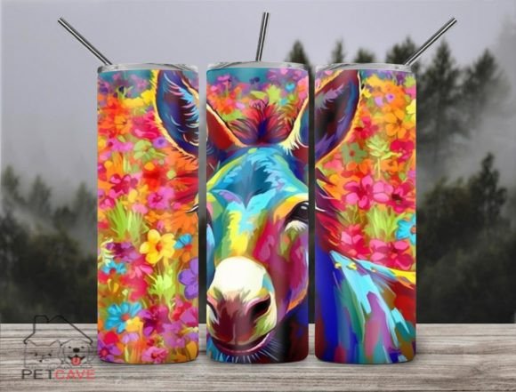 Colorful Floral Donkey Tumbler PNG
