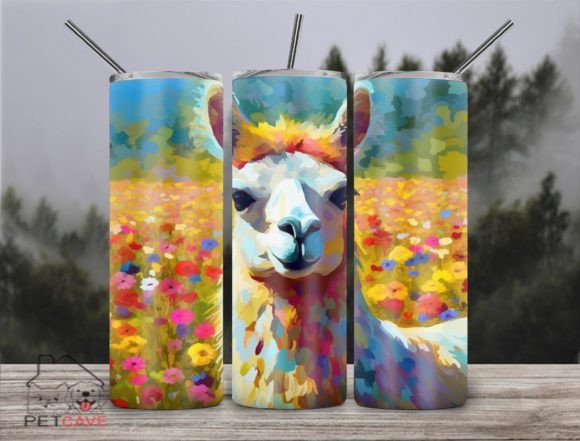 Colorful Floral Llama Tumbler PNG