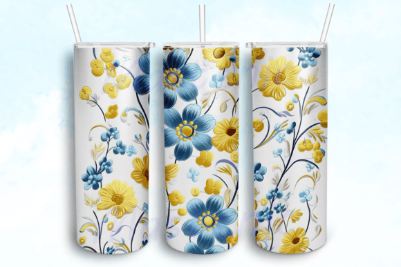 Embroidered Yellow and Blue Floral PNG