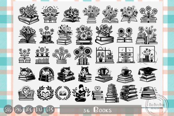 Floral Books, Book Lover, Stacked Books