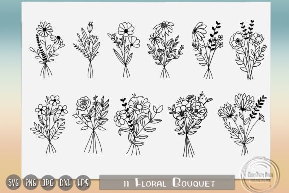 Floral Bouquet, Botanical, Hand Drawn
