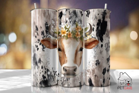 Floral Cow Watercolor Tumbler PNG