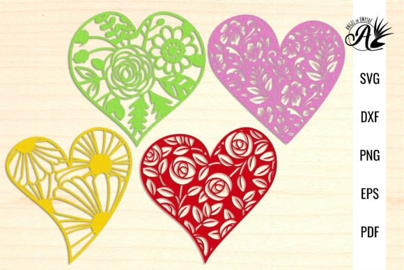 Four Floral Hearts for Valentines