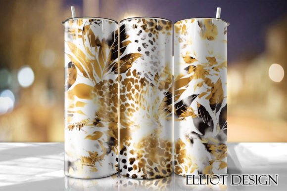 Golden Floral Leopard Print Tumbler