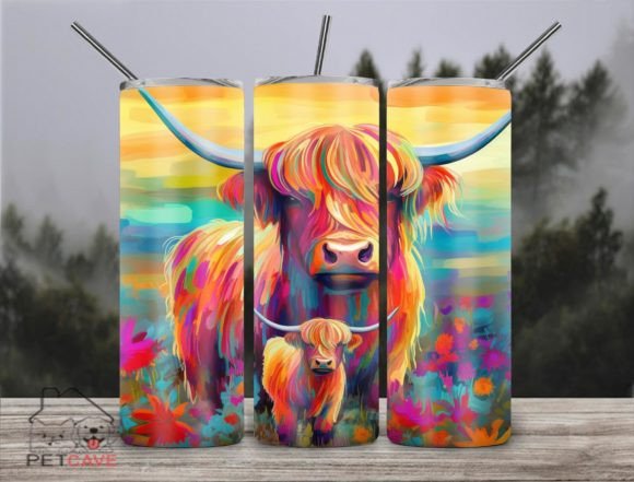 Highland Cows Floral Tumbler PNG 1