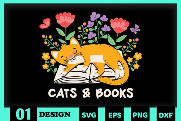 Love Books and Cats Book Floral