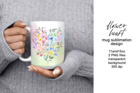 Mug Sublimation Design with Floral Heart