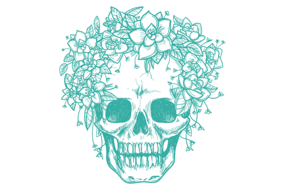 Skull in Floral Wreath. Romantic Dead Pe