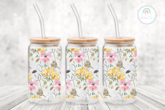 Spring Floral Glass Can Wrap Sublimation
