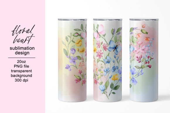Tumbler Sublimation Design Floral Heart