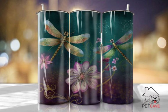 Two Floral Dragonflies Tumbler PNG