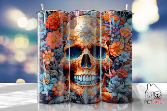 Vibrant Floral Skull Tumbler Wrap