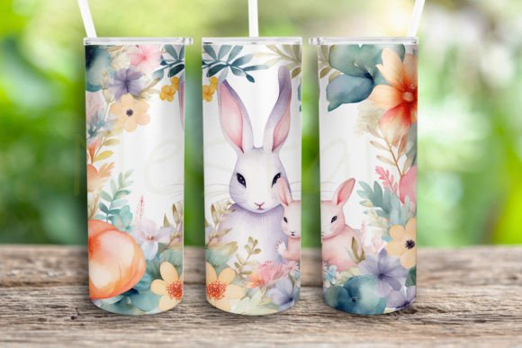Watercolor Floral Bunny Design Tumbler