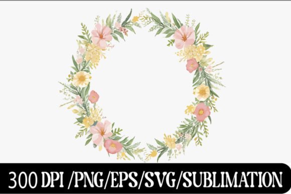 Watercolor Floral Golden Wreath 4