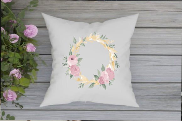 Watercolor Floral Golden Wreath Clipart